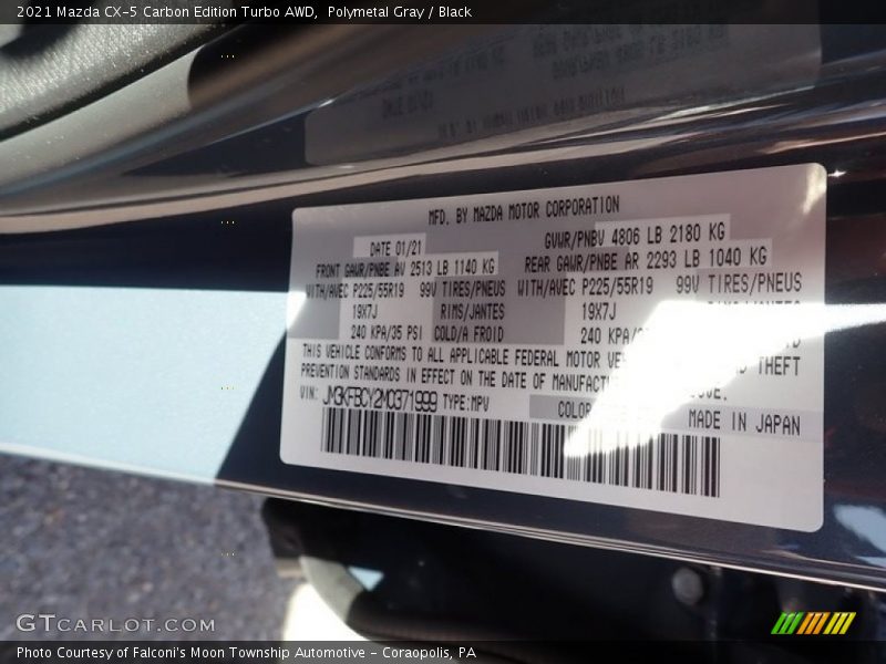 Polymetal Gray / Black 2021 Mazda CX-5 Carbon Edition Turbo AWD