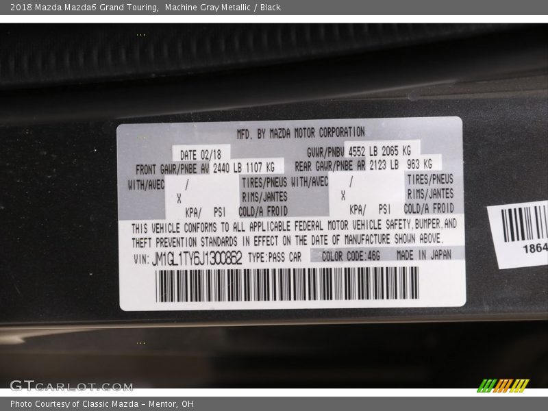 Machine Gray Metallic / Black 2018 Mazda Mazda6 Grand Touring
