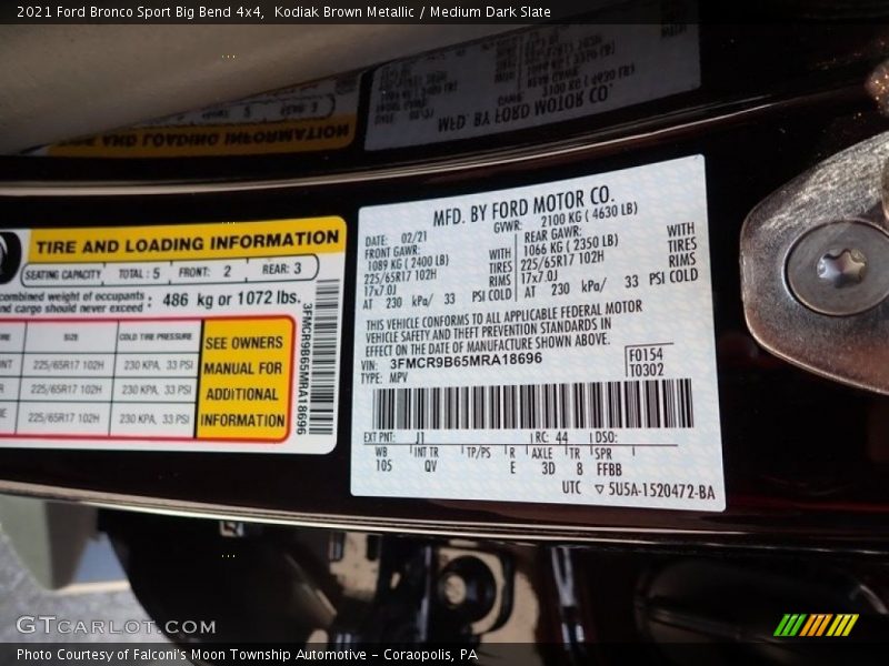 Kodiak Brown Metallic / Medium Dark Slate 2021 Ford Bronco Sport Big Bend 4x4