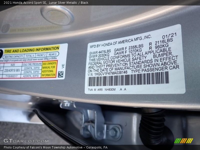 Lunar Silver Metallic / Black 2021 Honda Accord Sport SE
