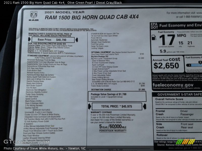 Olive Green Pearl / Diesel Gray/Black 2021 Ram 1500 Big Horn Quad Cab 4x4