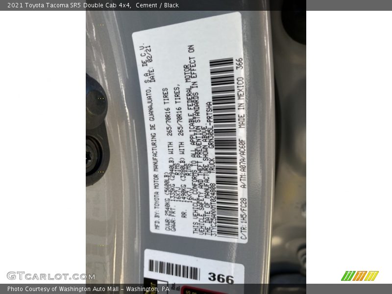 2021 Tacoma SR5 Double Cab 4x4 Cement Color Code 1H5