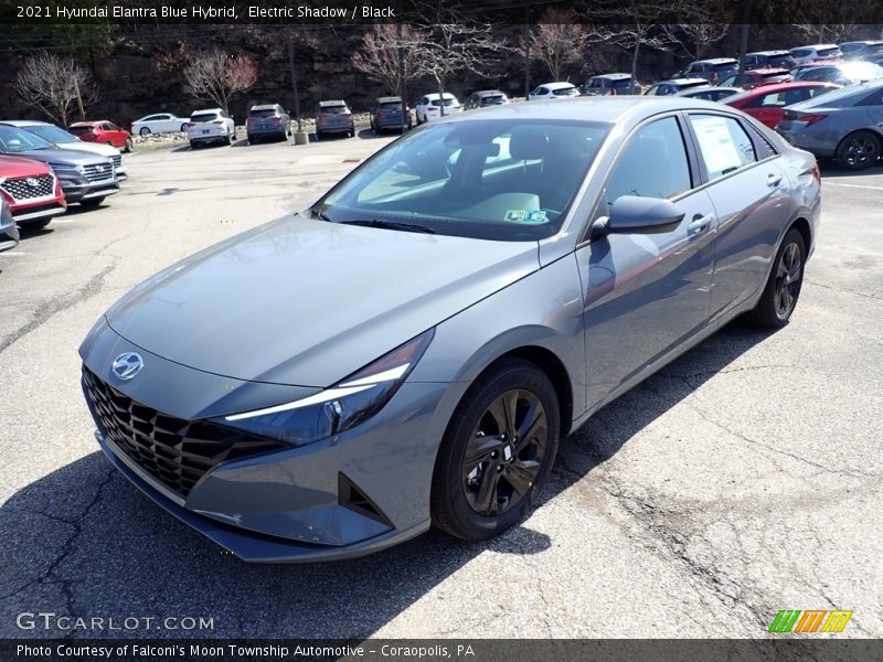 Front 3/4 View of 2021 Elantra Blue Hybrid