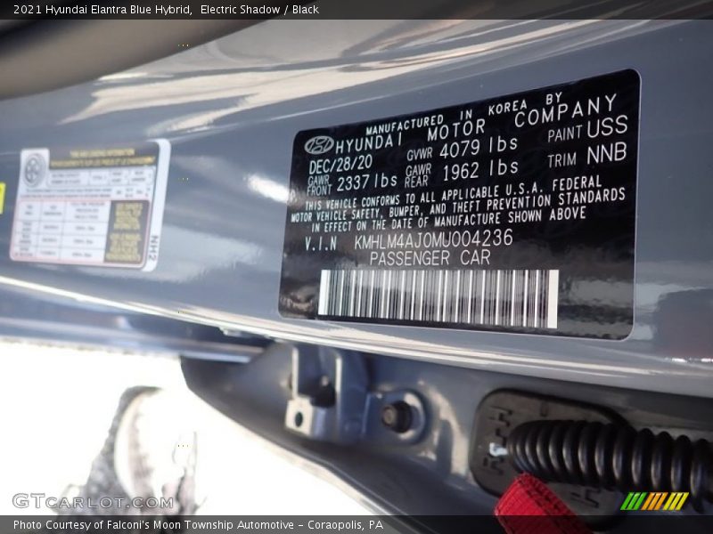 2021 Elantra Blue Hybrid Electric Shadow Color Code USS