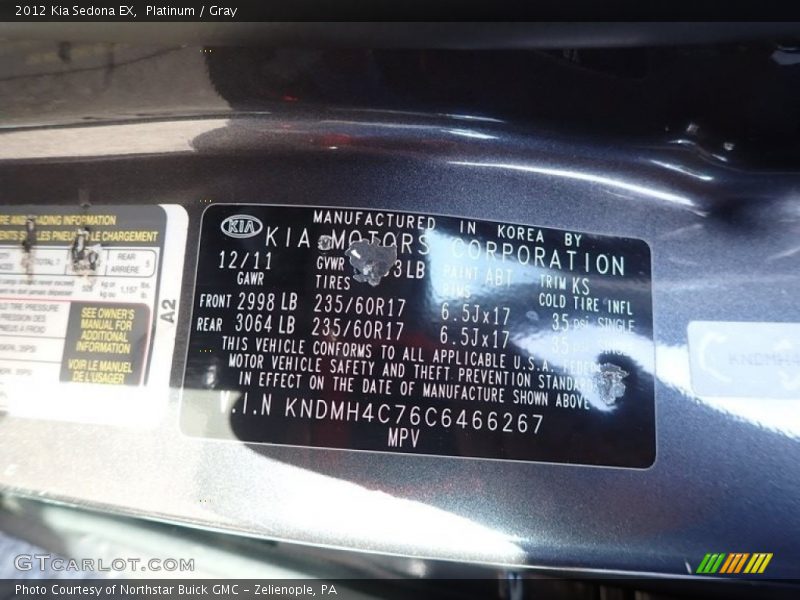 Platinum / Gray 2012 Kia Sedona EX