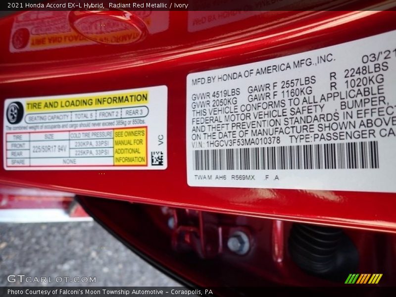 Radiant Red Metallic / Ivory 2021 Honda Accord EX-L Hybrid