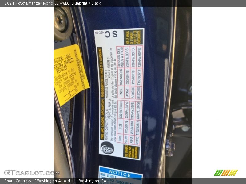 Blueprint / Black 2021 Toyota Venza Hybrid LE AWD