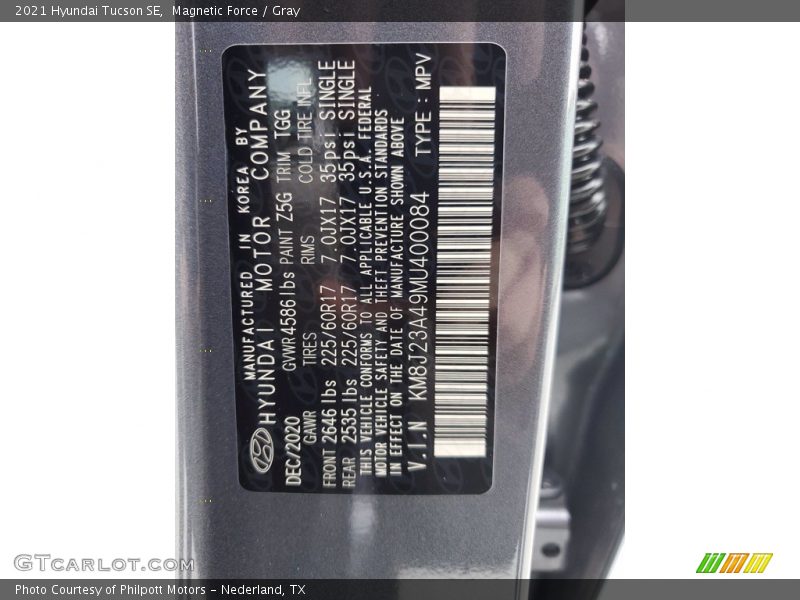 Magnetic Force / Gray 2021 Hyundai Tucson SE