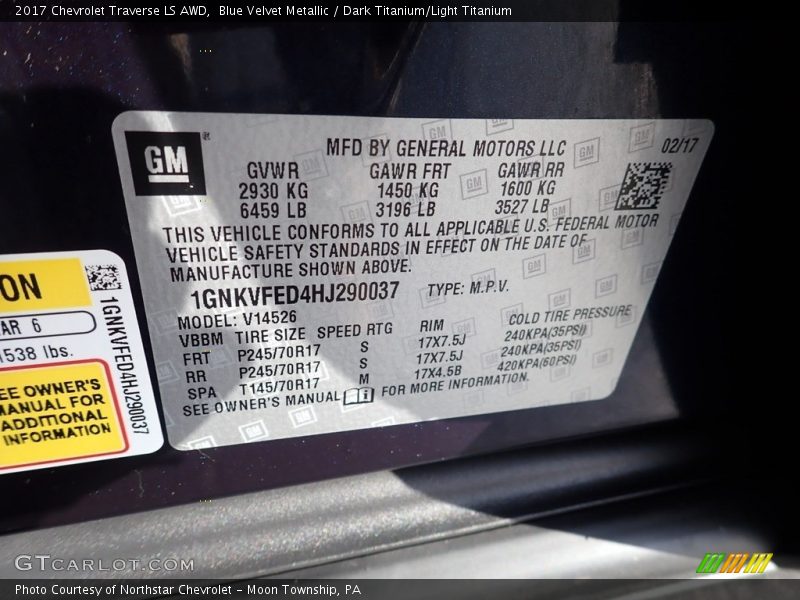 Blue Velvet Metallic / Dark Titanium/Light Titanium 2017 Chevrolet Traverse LS AWD