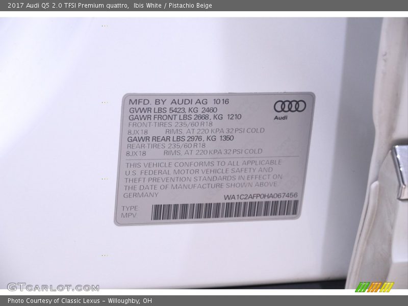 Ibis White / Pistachio Beige 2017 Audi Q5 2.0 TFSI Premium quattro