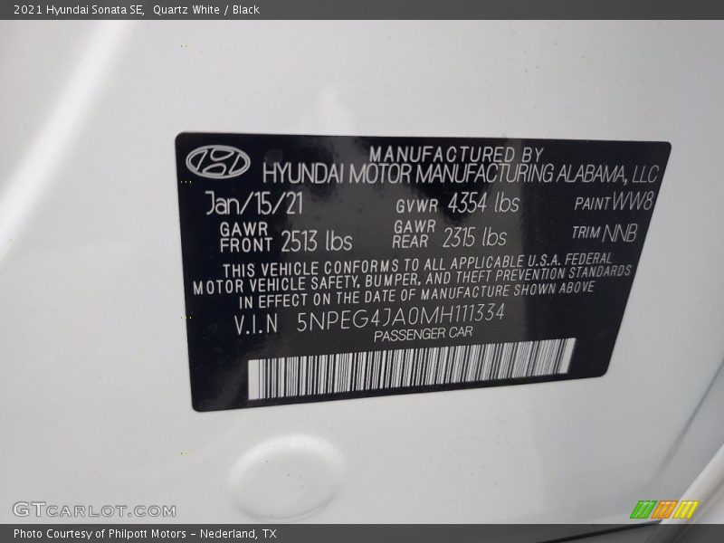 Quartz White / Black 2021 Hyundai Sonata SE