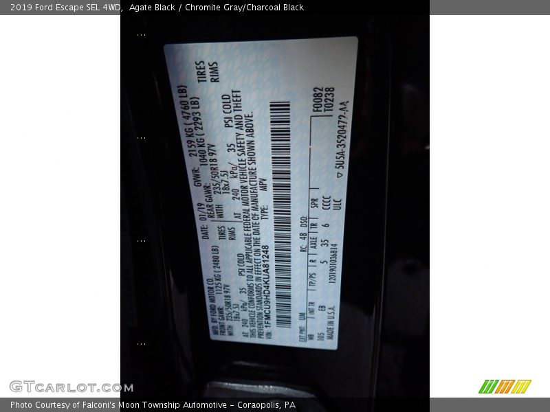 Agate Black / Chromite Gray/Charcoal Black 2019 Ford Escape SEL 4WD