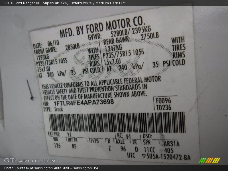 Oxford White / Medium Dark Flint 2010 Ford Ranger XLT SuperCab 4x4