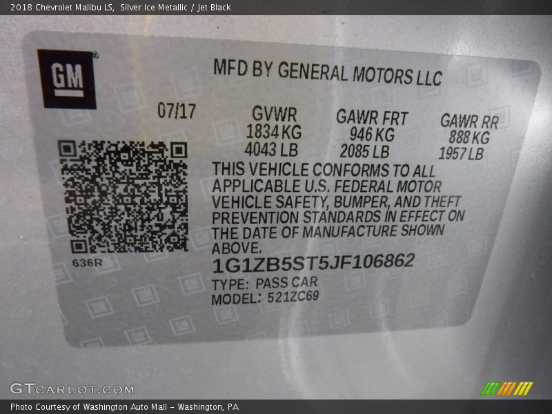 Silver Ice Metallic / Jet Black 2018 Chevrolet Malibu LS