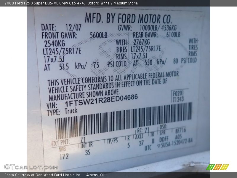 Oxford White / Medium Stone 2008 Ford F250 Super Duty XL Crew Cab 4x4