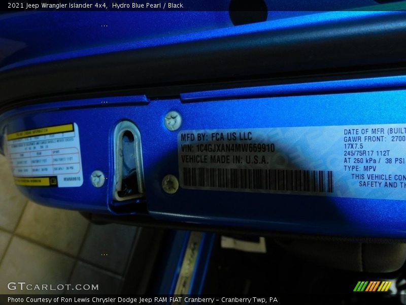 Hydro Blue Pearl / Black 2021 Jeep Wrangler Islander 4x4