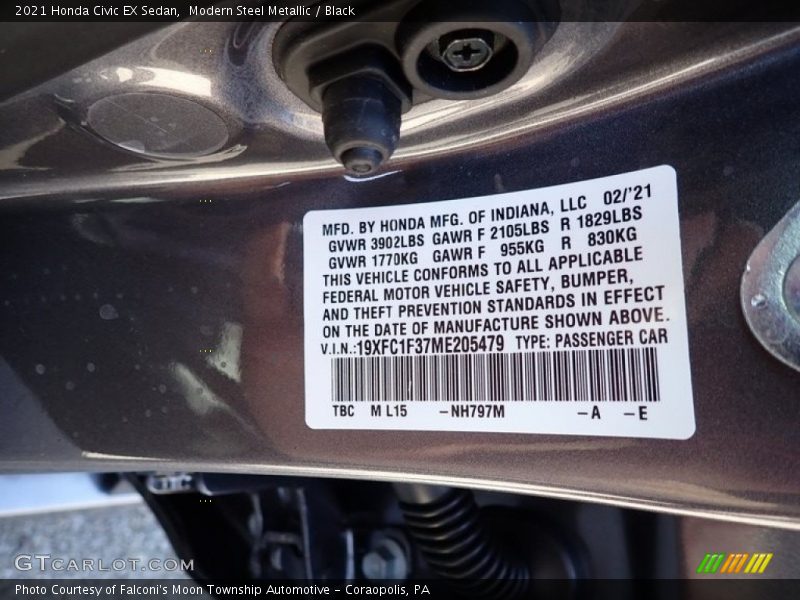 Modern Steel Metallic / Black 2021 Honda Civic EX Sedan