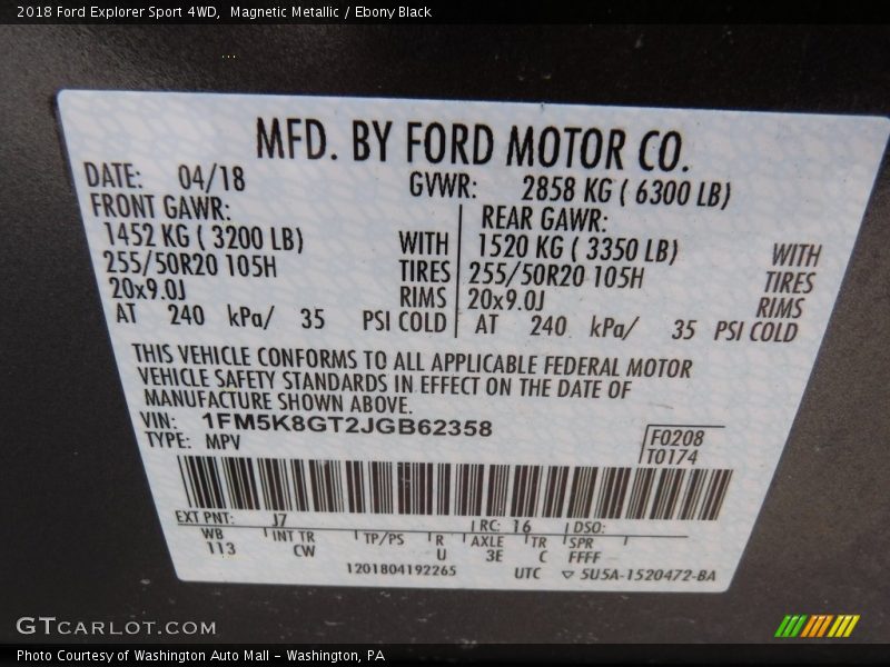 Magnetic Metallic / Ebony Black 2018 Ford Explorer Sport 4WD