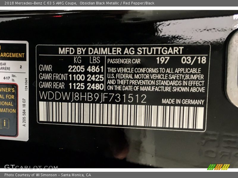 Obsidian Black Metallic / Red Pepper/Black 2018 Mercedes-Benz C 63 S AMG Coupe