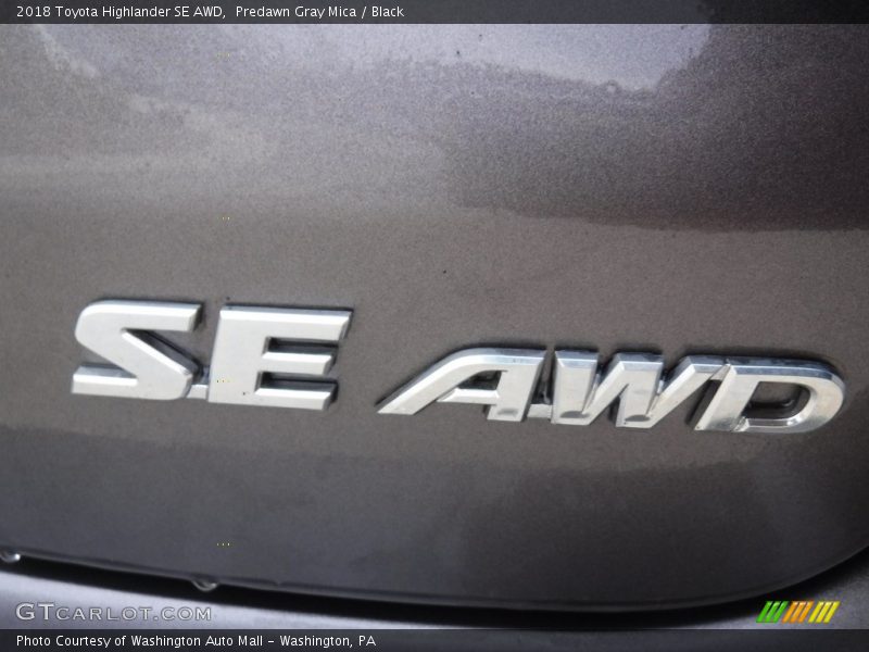 Predawn Gray Mica / Black 2018 Toyota Highlander SE AWD