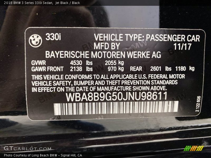 Jet Black / Black 2018 BMW 3 Series 330i Sedan