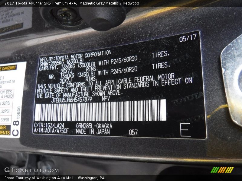 Magnetic Gray Metallic / Redwood 2017 Toyota 4Runner SR5 Premium 4x4