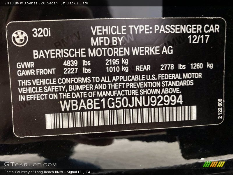 Jet Black / Black 2018 BMW 3 Series 320i Sedan