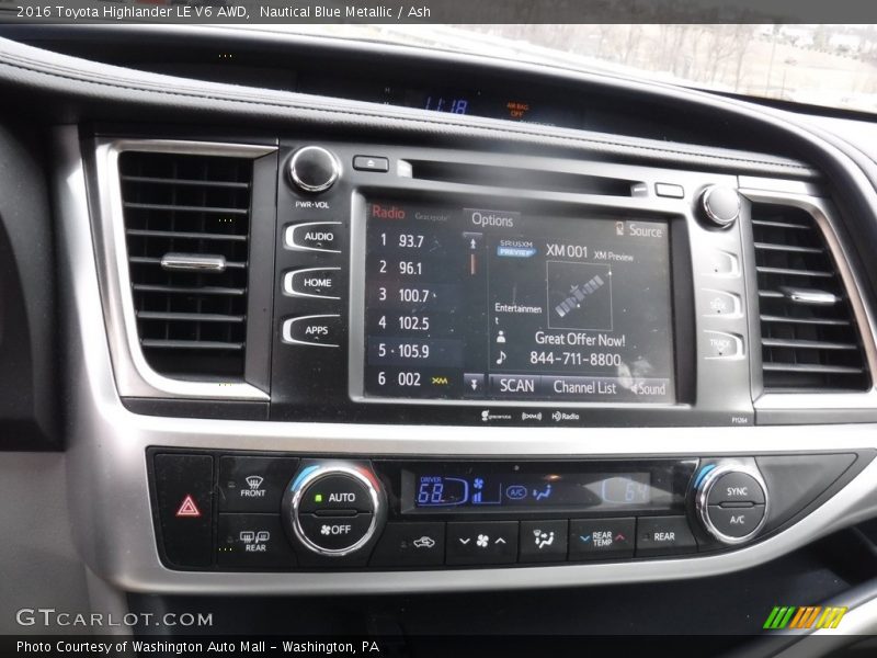 Nautical Blue Metallic / Ash 2016 Toyota Highlander LE V6 AWD
