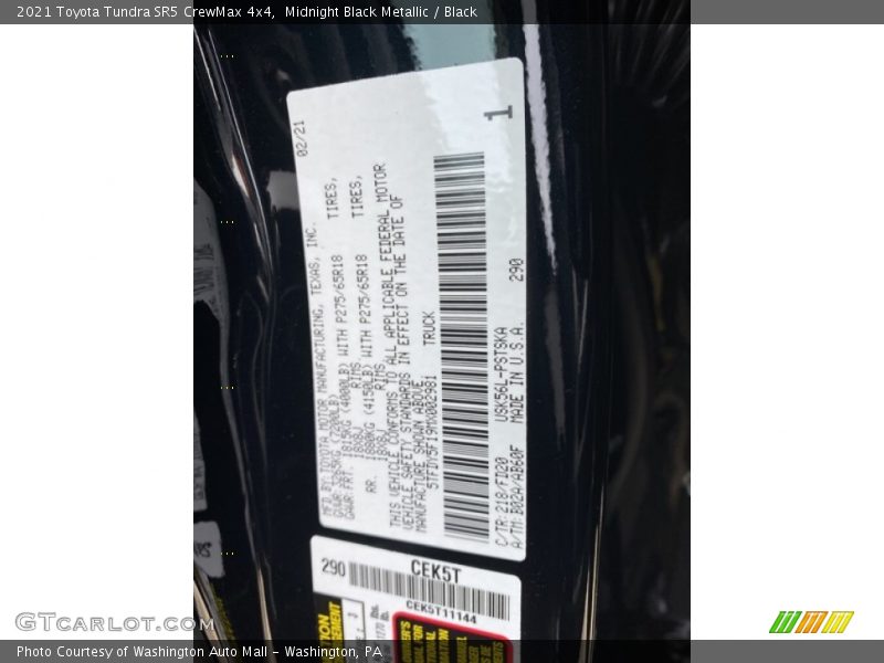 Midnight Black Metallic / Black 2021 Toyota Tundra SR5 CrewMax 4x4