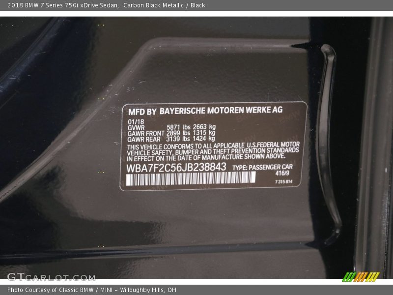 Carbon Black Metallic / Black 2018 BMW 7 Series 750i xDrive Sedan