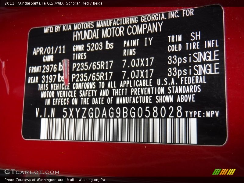 Sonoran Red / Beige 2011 Hyundai Santa Fe GLS AWD