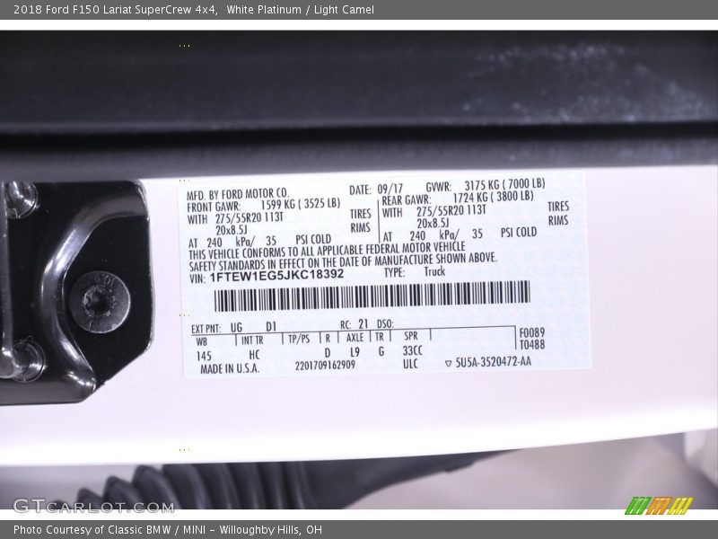 White Platinum / Light Camel 2018 Ford F150 Lariat SuperCrew 4x4