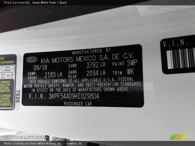 2019 Forte EX Snow White Pearl Color Code SWP