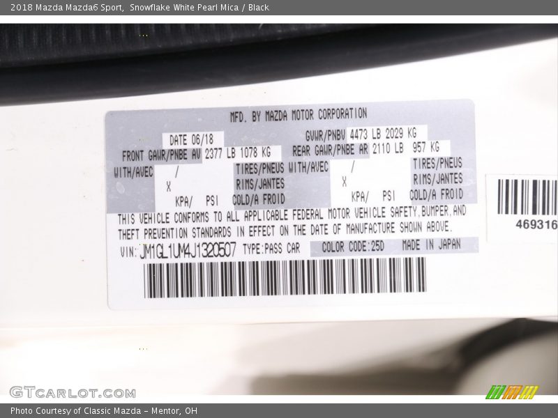 Snowflake White Pearl Mica / Black 2018 Mazda Mazda6 Sport