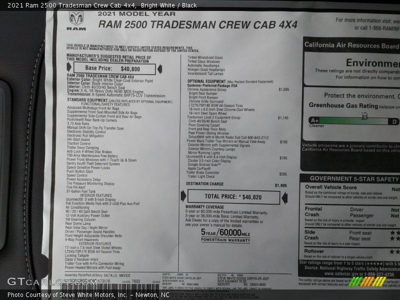 Bright White / Black 2021 Ram 2500 Tradesman Crew Cab 4x4