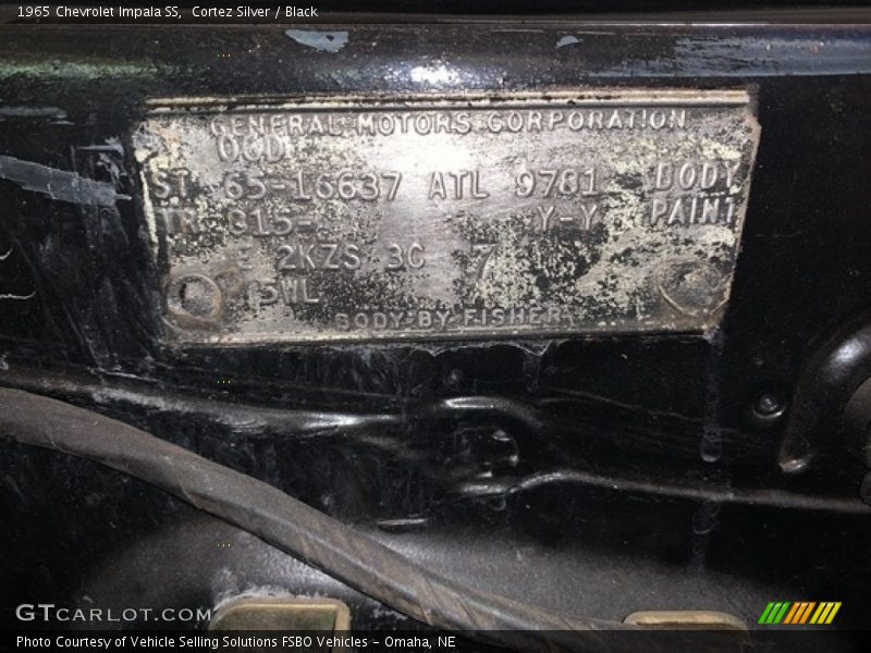 Info Tag of 1965 Impala SS