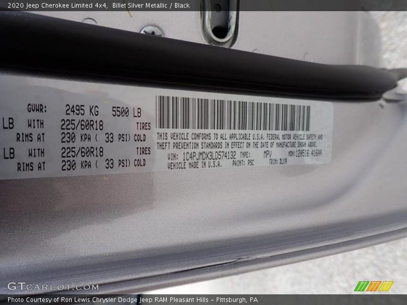 Billet Silver Metallic / Black 2020 Jeep Cherokee Limited 4x4