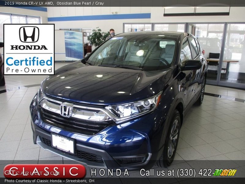 Obsidian Blue Pearl / Gray 2019 Honda CR-V LX AWD