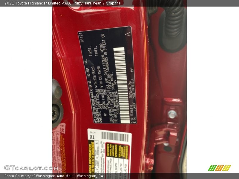 Ruby Flare Pearl / Graphite 2021 Toyota Highlander Limited AWD