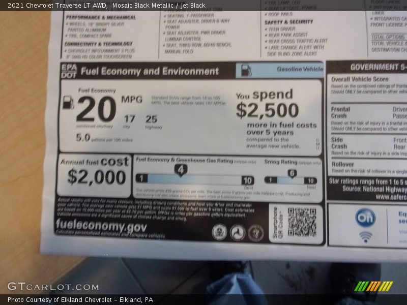 Mosaic Black Metallic / Jet Black 2021 Chevrolet Traverse LT AWD