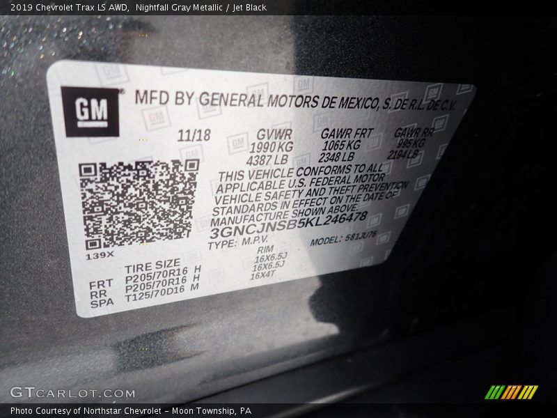 Nightfall Gray Metallic / Jet Black 2019 Chevrolet Trax LS AWD