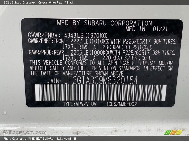 Crystal White Pearl / Black 2021 Subaru Crosstrek