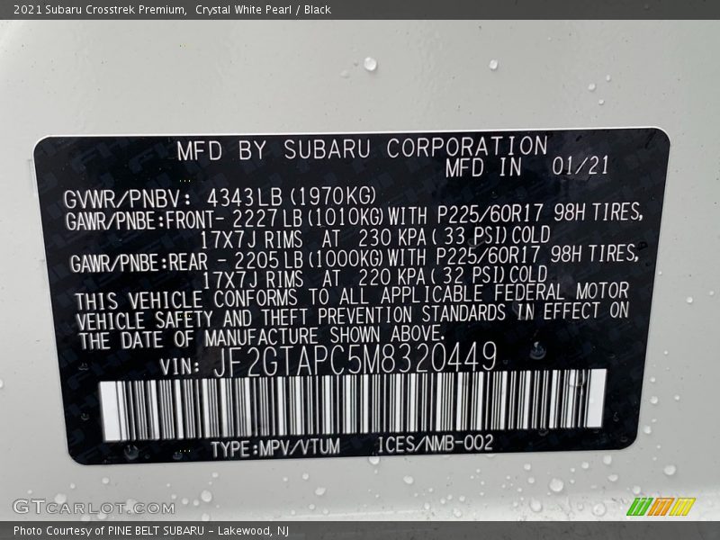 Crystal White Pearl / Black 2021 Subaru Crosstrek Premium