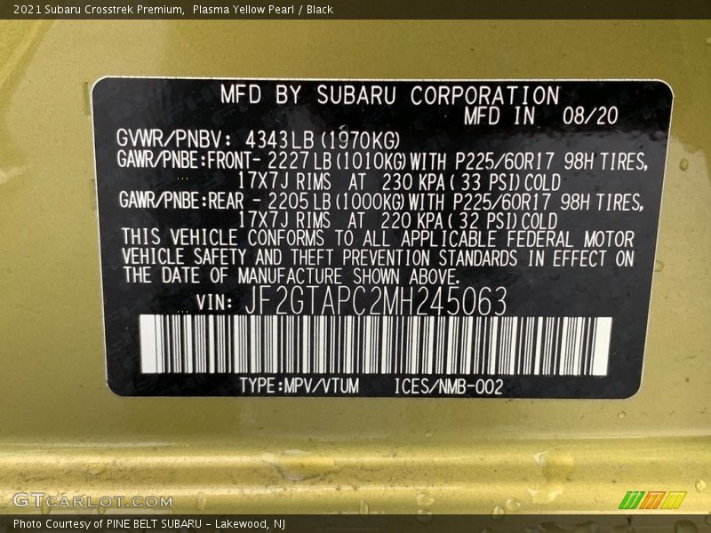 Plasma Yellow Pearl / Black 2021 Subaru Crosstrek Premium