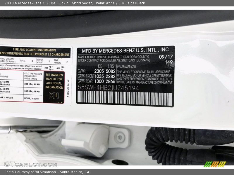 Polar White / Silk Beige/Black 2018 Mercedes-Benz C 350e Plug-in Hybrid Sedan
