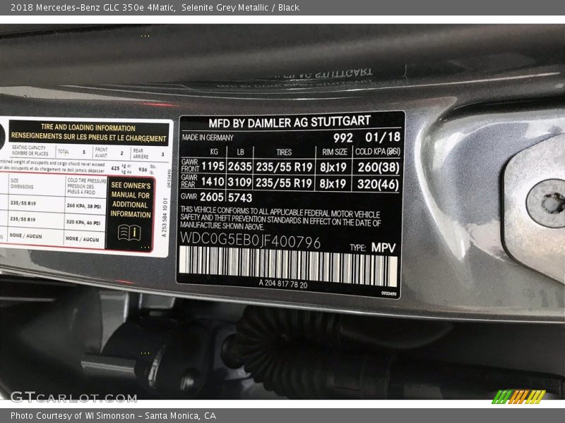 Selenite Grey Metallic / Black 2018 Mercedes-Benz GLC 350e 4Matic