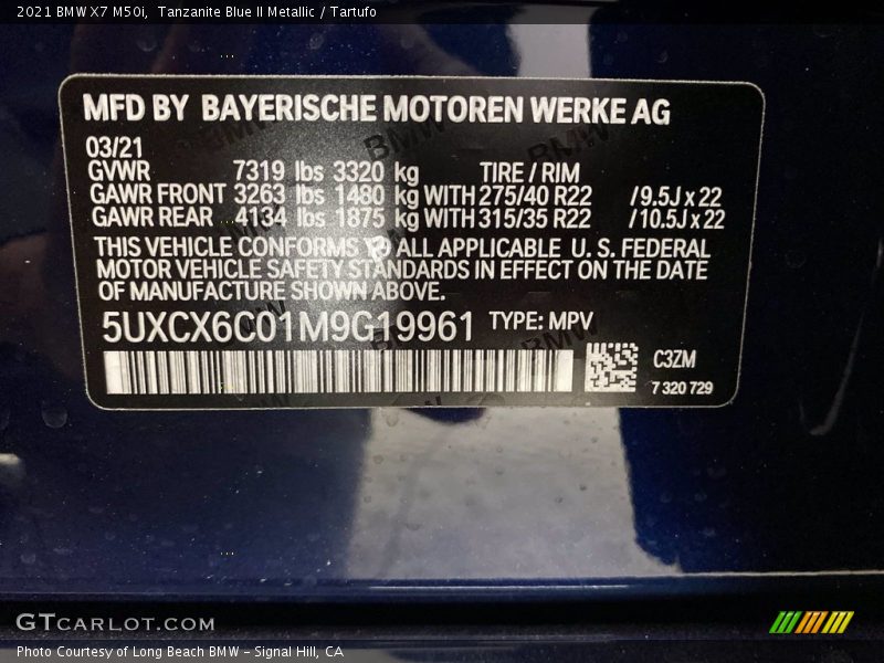 2021 X7 M50i Tanzanite Blue II Metallic Color Code C3Z