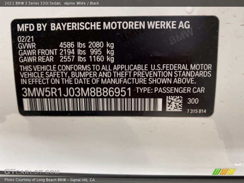 Alpine White / Black 2021 BMW 3 Series 330i Sedan
