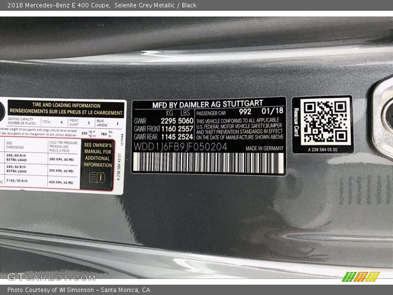Selenite Grey Metallic / Black 2018 Mercedes-Benz E 400 Coupe