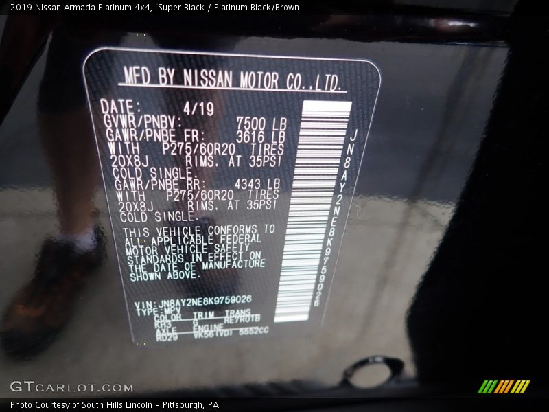 Super Black / Platinum Black/Brown 2019 Nissan Armada Platinum 4x4